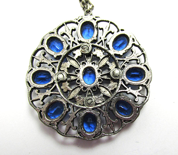 Antique/Vintage 1920s Art Nouveau Blue Diamante Pendant - Back