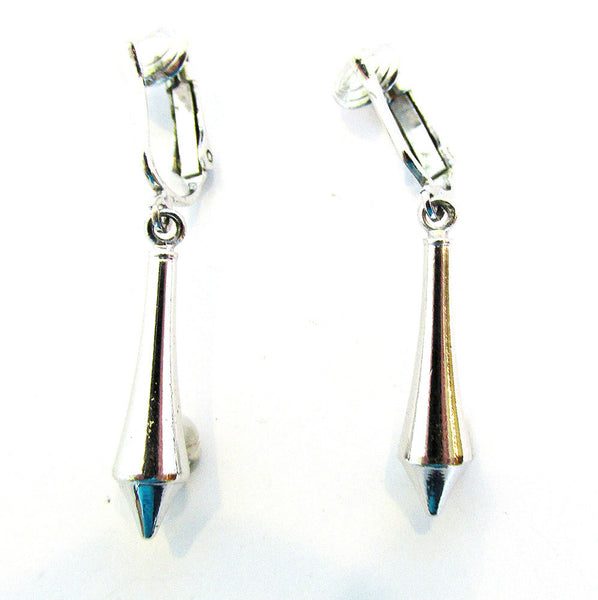 Sarah Coventry 1960s Designer Silver Clip-On Drop Earrings - Front