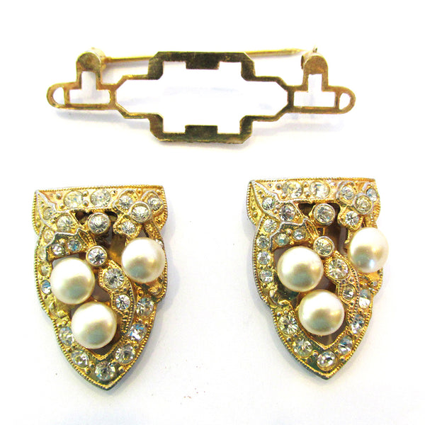 1930s Rare Vintage Coro Diamante and Pearl Art Deco Duette