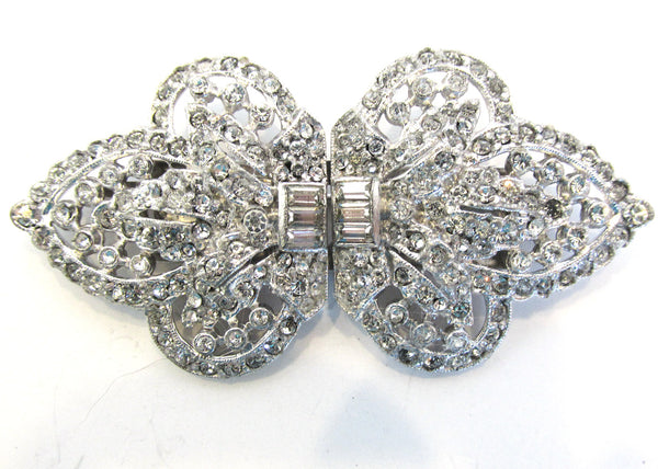 Vintage 1930s Collectible Art Deco Style Clear Rhinestone Pin - Front