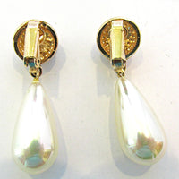 Vintage 1980s Diamante and Pearl Contemporary Drop Earrings - Back - Thumbnail