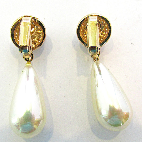 Vintage 1980s Diamante and Pearl Contemporary Drop Earrings - Back