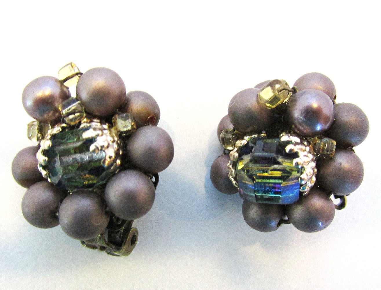 Mid-Century 1950s Vintage Signed Japan Crystal and Bead Earrings - Front