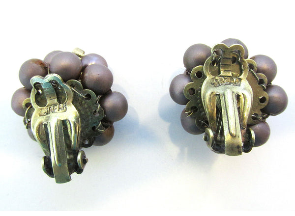 Mid-Century 1950s Vintage Signed Japan Crystal and Bead Earrings - Back