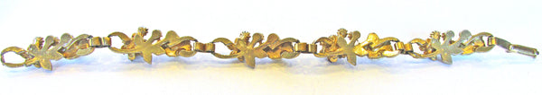 1940s Vintage Enamel and Rhinestone Floral Link Bracelet - Back