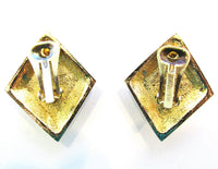 Vintage 1950s Bold Mid-Century Turquoise and Gold Geometric Earrings - Back - Thumbnail