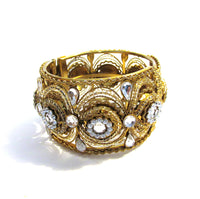 Head-Turning Vintage 1970s Contemporary Style Diamante Cuff Bracelet - Front - Thumbnail
