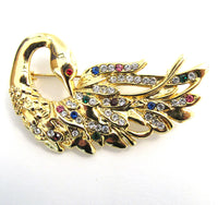 Vintage 1970s Diamante Contemporary Style Figural Swan Pin - Front - Thumbnail