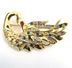 Vintage 1970s Diamante Contemporary Style Figural Swan Pin - Front