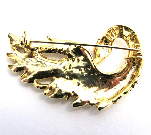 Vintage 1970s Diamante Contemporary Style Figural Swan Pin - Back