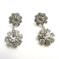 Eisenberg Ice 1950s Sparkling Diamante Floral Drop Earrings - Front - Thumbnail