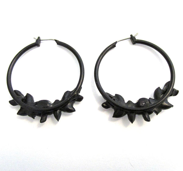 Vintage 1990s Diamante and Japanned Floral Hoop Earrings - Back