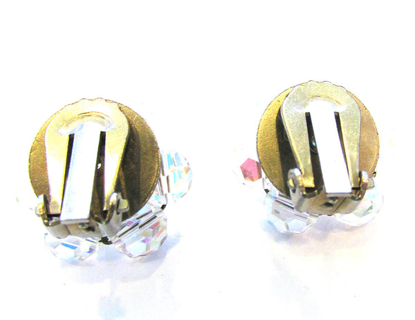 Vintage 1960s Mid-Century Clip-On Crystal Bead Button Earrings - Back