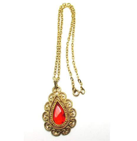 Vintage 1960s Signed Avon Designer Diamante Teardrop Pendant - Front