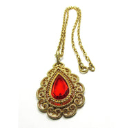 Vintage 1960s Signed Avon Designer Diamante Teardrop Pendant - Front Close Up - Thumbnail
