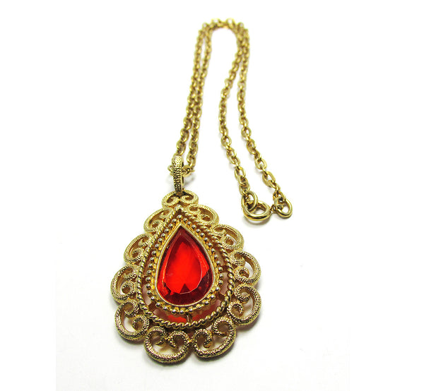 Vintage 1960s Signed Avon Designer Diamante Teardrop Pendant - Front Close Up