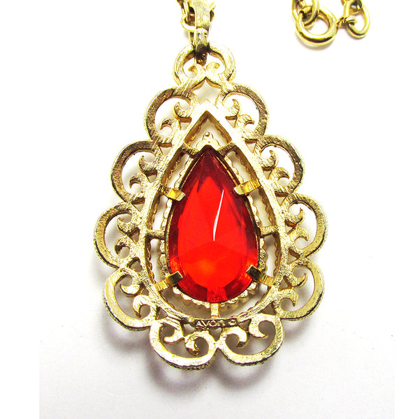 Vintage 1960s Signed Avon Designer Diamante Teardrop Pendant - Back