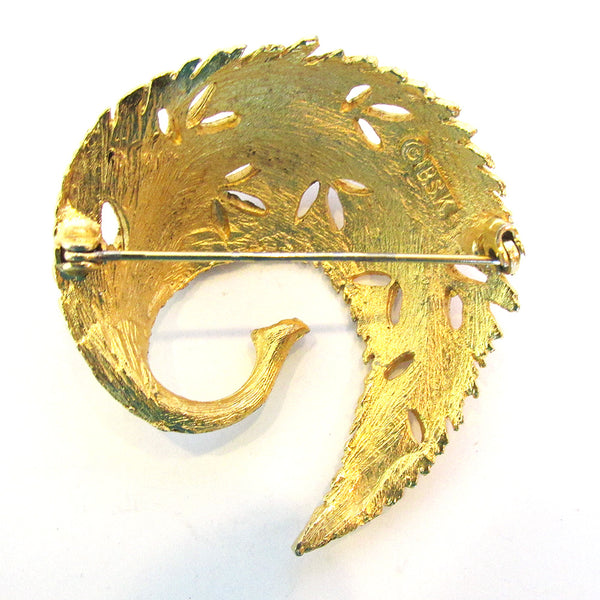 Signed BSK 1950s Vintage Designer Pierced Floral Design Pin - Back