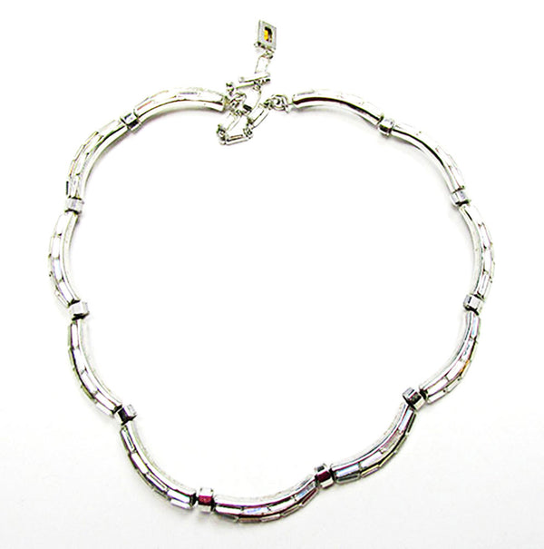 Trifari Vintage 1950s Clear Rhinestone Scalloped Signature Necklace - Front