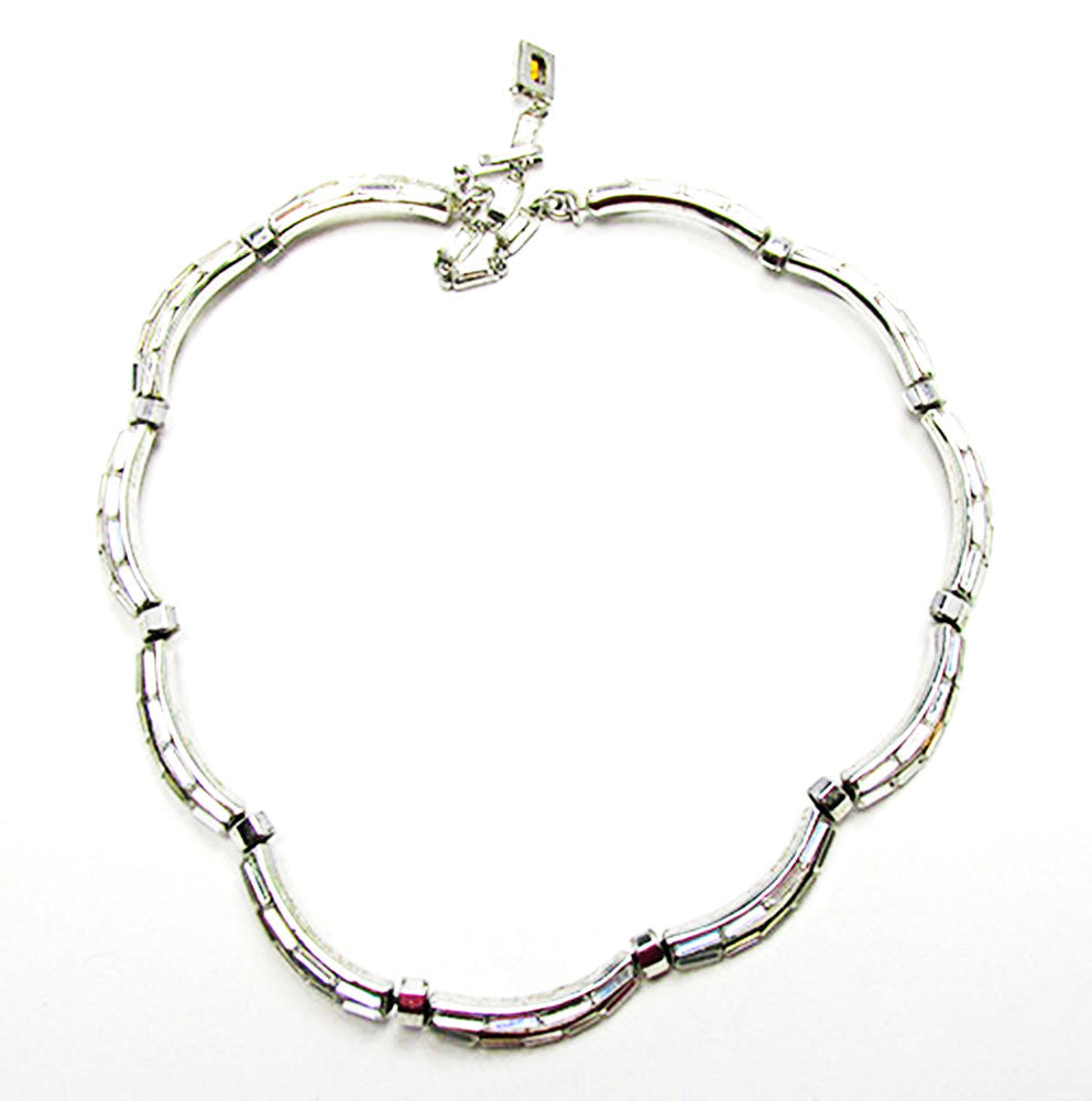 Trifari Vintage 1950s Clear Rhinestone Scalloped Signature Necklace