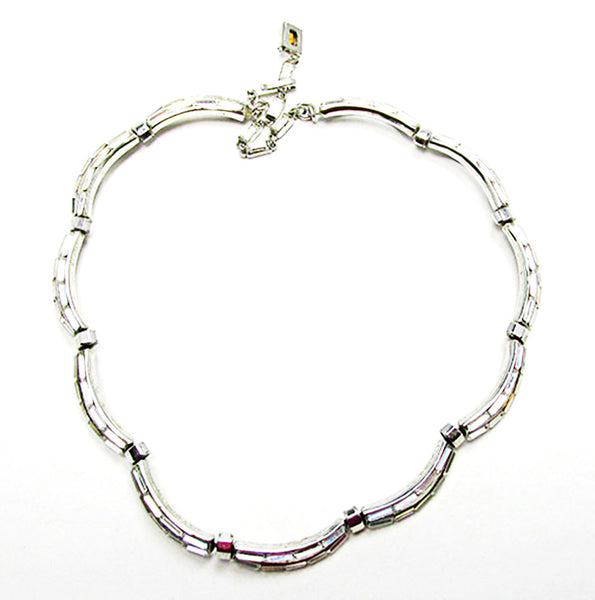 Trifari Vintage 1950s Clear Rhinestone Scalloped Signature Necklace - Front