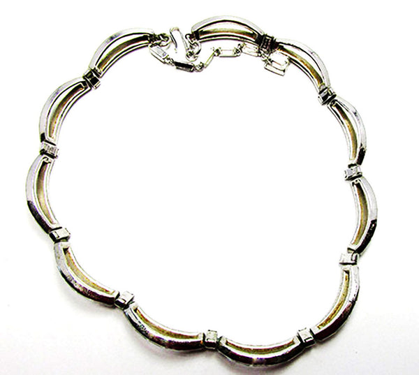 Trifari Vintage 1950s Clear Rhinestone Scalloped Signature Necklace - Back