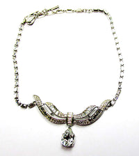 Crown Trifari Vintage 1950s Stunning Clear Rhinestone Drop Necklace - Front - Thumbnail