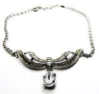 Crown Trifari Vintage 1950s Stunning Clear Rhinestone Drop Necklace - Front - Thumbnail