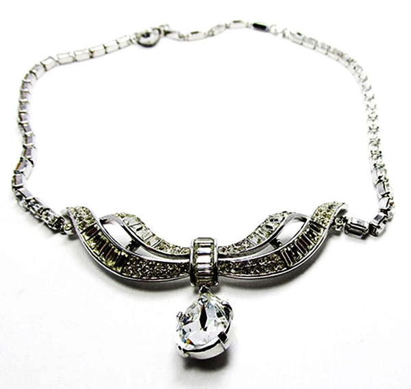 Crown Trifari Vintage 1950s Stunning Clear Rhinestone Drop Necklace - Front