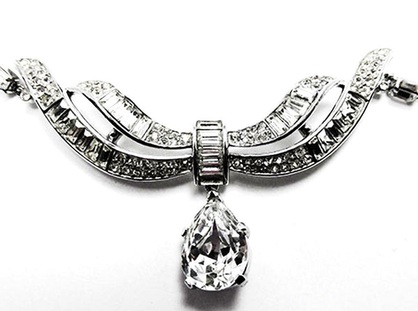 Crown Trifari Vintage 1950s Stunning Clear Rhinestone Drop Necklace - Close Up