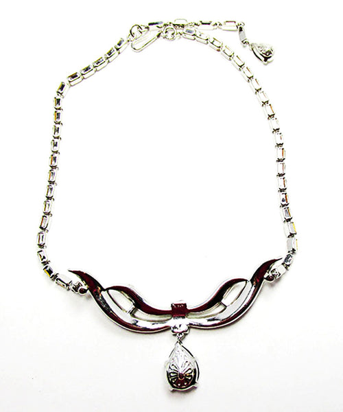 Crown Trifari Vintage 1950s Stunning Clear Rhinestone Drop Necklace - Back