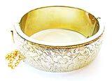 Exceptional 1950s Vintage Mid-Century Engraved Gold Floral Cuff Bracelet - Front