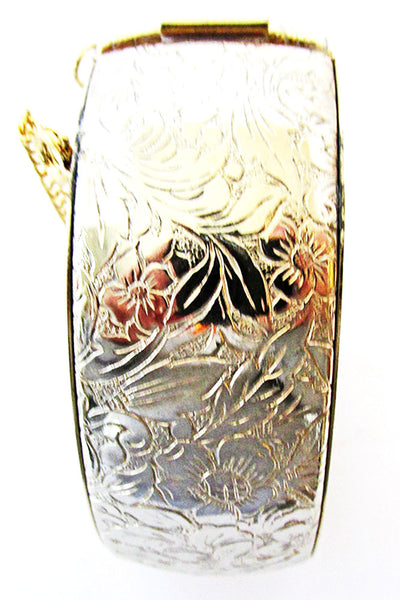 Exceptional 1950s Vintage Mid-Century Engraved Gold Floral Cuff Bracelet - Front