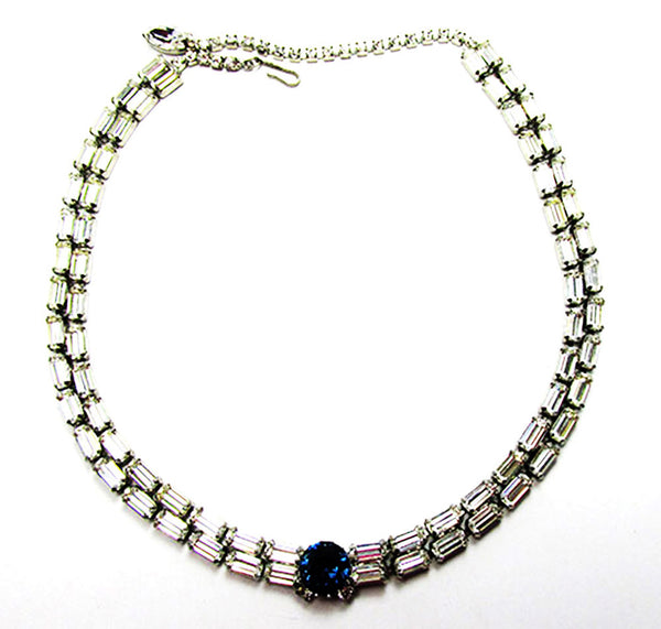 Stunning Hobe Vintage 1950s Clear and Blue Rhinestone Necklace - Font