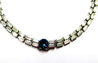 Stunning Hobe Vintage 1950s Clear and Blue Rhinestone Necklace - Front Close Up - Thumbnail