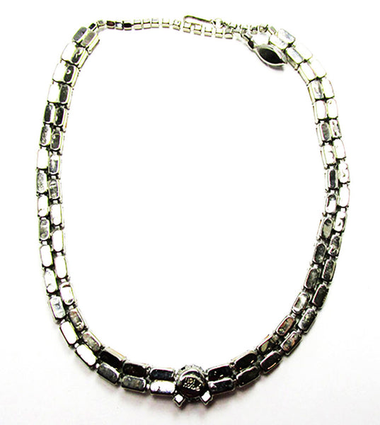 Stunning Hobe Vintage 1950s Clear and Blue Rhinestone Necklace - Back