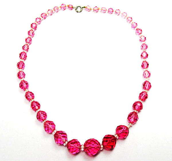 Vintage 1940s Gorgeous Pink Faceted Crystal Necklace - Front