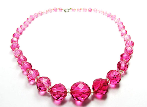 Vintage 1940s Gorgeous Pink Faceted Crystal Necklace - Front