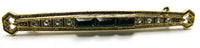 Vintage 1950s Emerald-Green Rhinestone and Gold-Toned Bar Pin - Front - Thumbnail