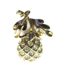 Vintage 1950s Whimsical Clear Rhinestone Gold-Toned Pineapple Pin
