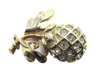 Vintage 1950s Whimsical Clear Rhinestone Gold-Toned Pineapple Pin