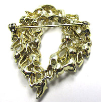 Vintage 1950s Pink Aurora Borealis Rhinestone Gold-Toned Wreath Pin - Back - Thumbnail