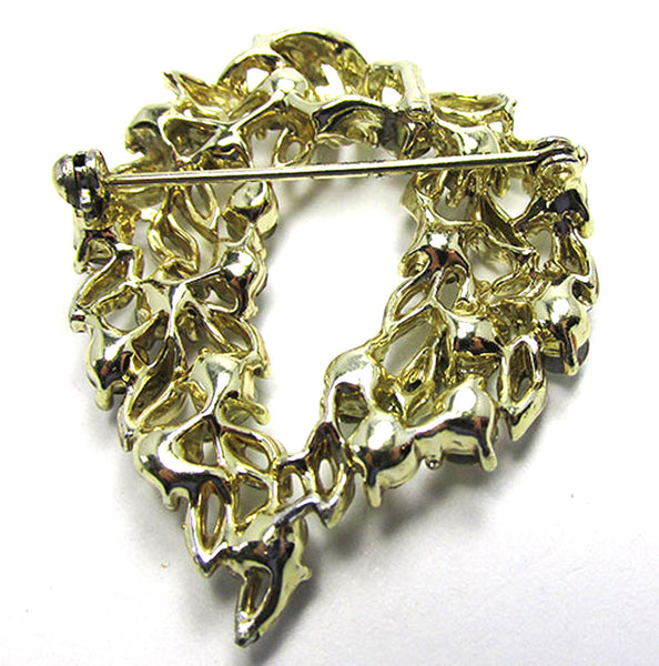 Vintage 1950s Pink Aurora Borealis Rhinestone Gold-Toned Wreath Pin - Back