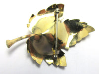 Signed Krementz Vintage 1960s Pearl and Gold Toned Leaf Pin - Back - Thumbnail