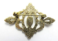 Vintage 1960s Purple and Clear Rhinestone Gold-Toned Pin - Back - Thumbnail