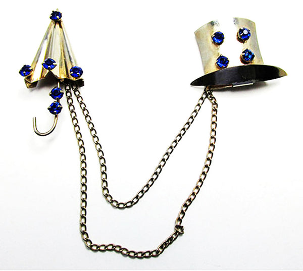 Vintage 1940s Sapphire Rhinestone Two-Piece Vermeil Pin - Front