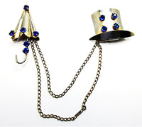 Vintage 1940s Sapphire Rhinestone Two-Piece Vermeil Pin