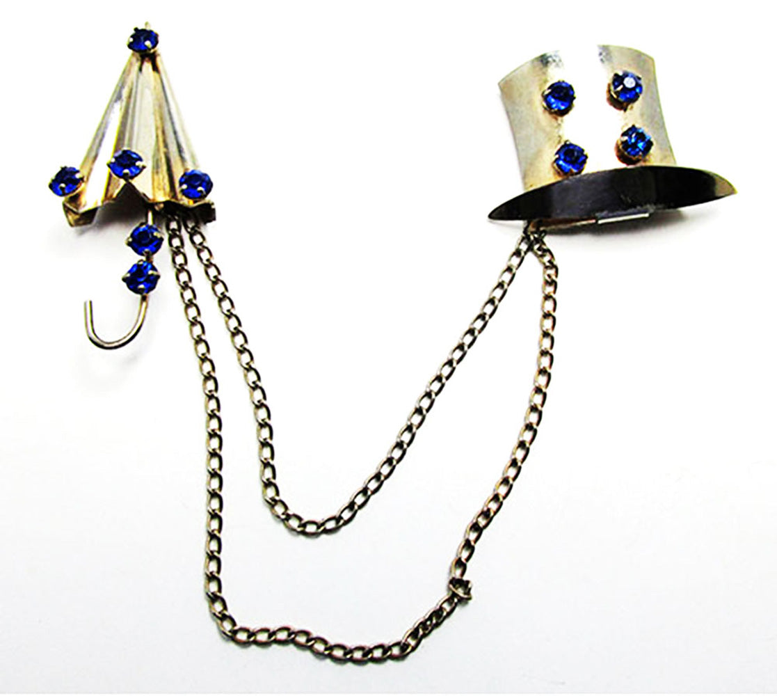 Vintage 1940s Sapphire Rhinestone Two-Piece Vermeil Pin