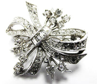 Vintage 1940s Mid-Century Clear Rhinestone Silver Floral Pin/Pendant