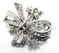 Vintage 1940s Mid-Century Clear Rhinestone Silver Floral Pin/Pendant